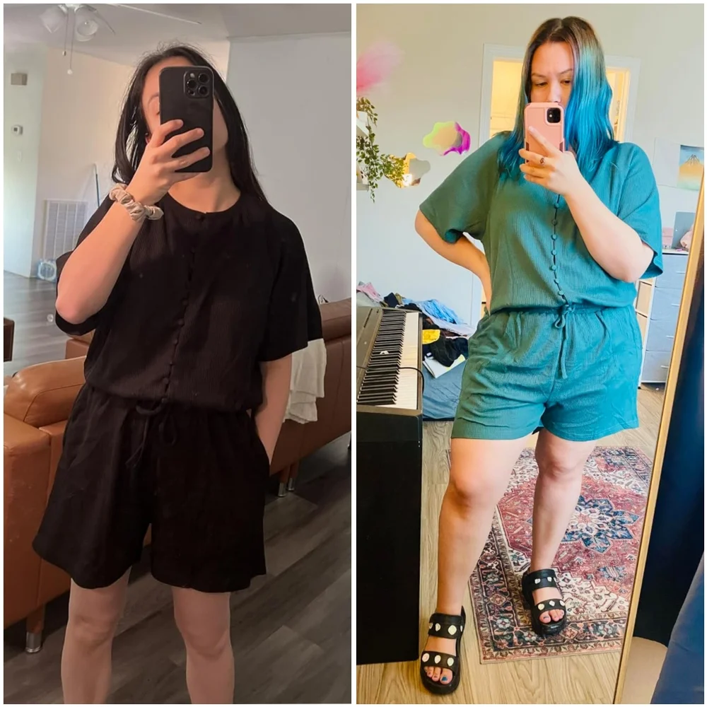 NEW Fixmatti Green Waffle Knit Crew Button Short Sleeve Romper Jumpsuit Beach S - Picture 8 of 15